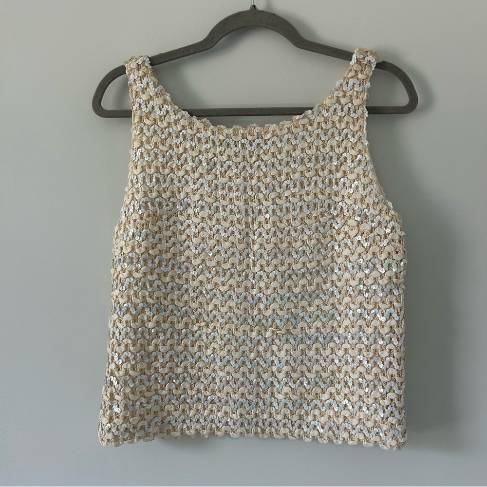 Vintage Park Storyk NY 60s Ivory White Sleeveless Iridescent Sequin Wool Top S - Picture 2 of 8